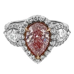 Platinum Fancy Intense Pink Pear Shaped Cushion Modified Brilliant Diamond Ring