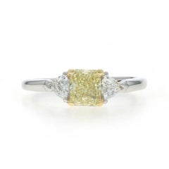 Platinum Fancy Light Yellow Diamond Engagement Ring - 950 18k Radiant 1.44ctw