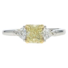 Platinum Fancy Light Yellow Diamond Engagement Ring - 950 18k Radiant 1.44ctw