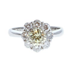 Platinum Fancy Light Yellow & White Diamond Flower Ring 2.02tcw 5g