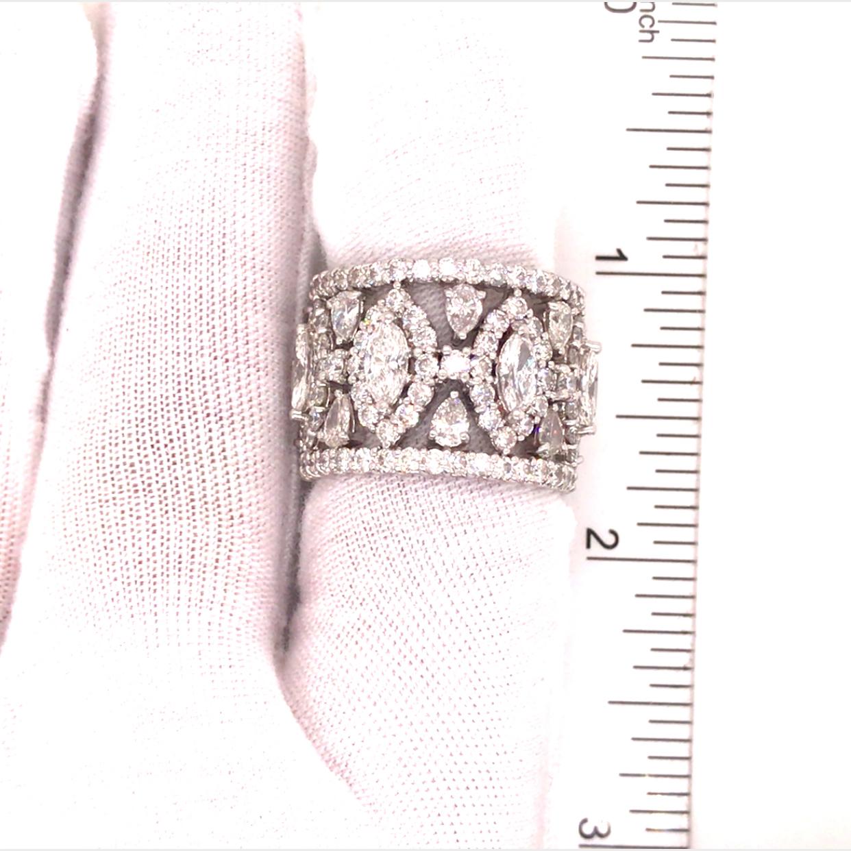 Platinum Fancy Shape Diamond Wide Eternity Band In Good Condition For Sale In Boca Raton, FL