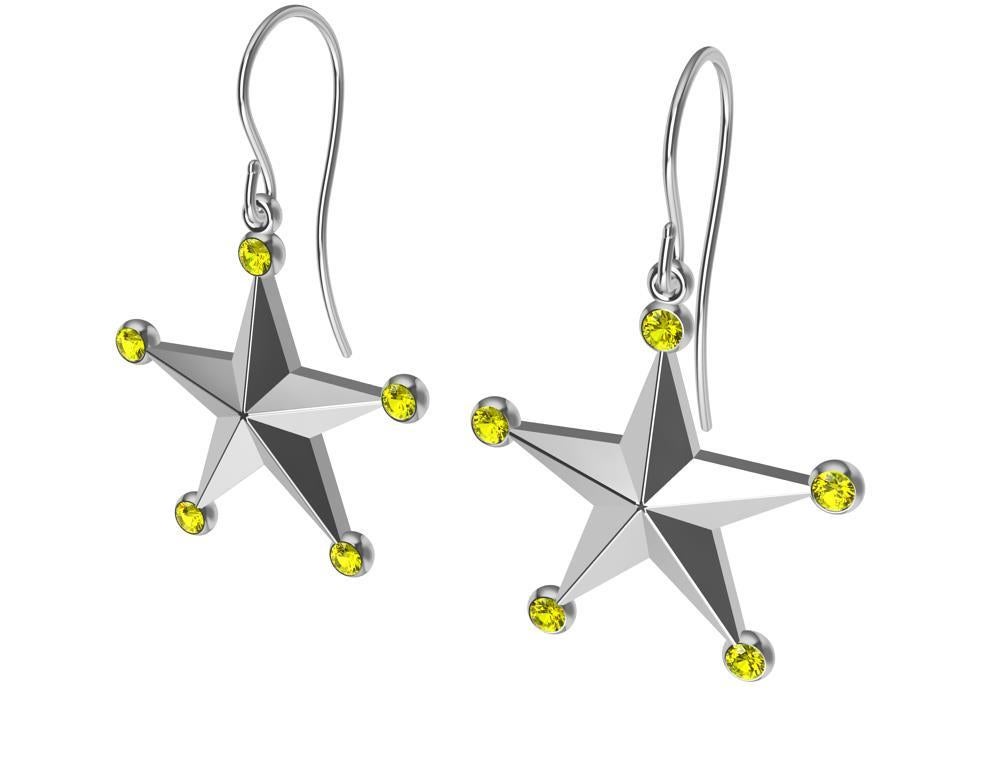 Platinum Fancy Vivid Yellow Diamond Star Dangle Earrings, The star, an Iconic shape. Created to sparkle a new way. And start the new year with earrings to elevate the decade. Diamonds are GIA , Hcolor , vs1 . .30 ct wt. 
 The earring with the hook