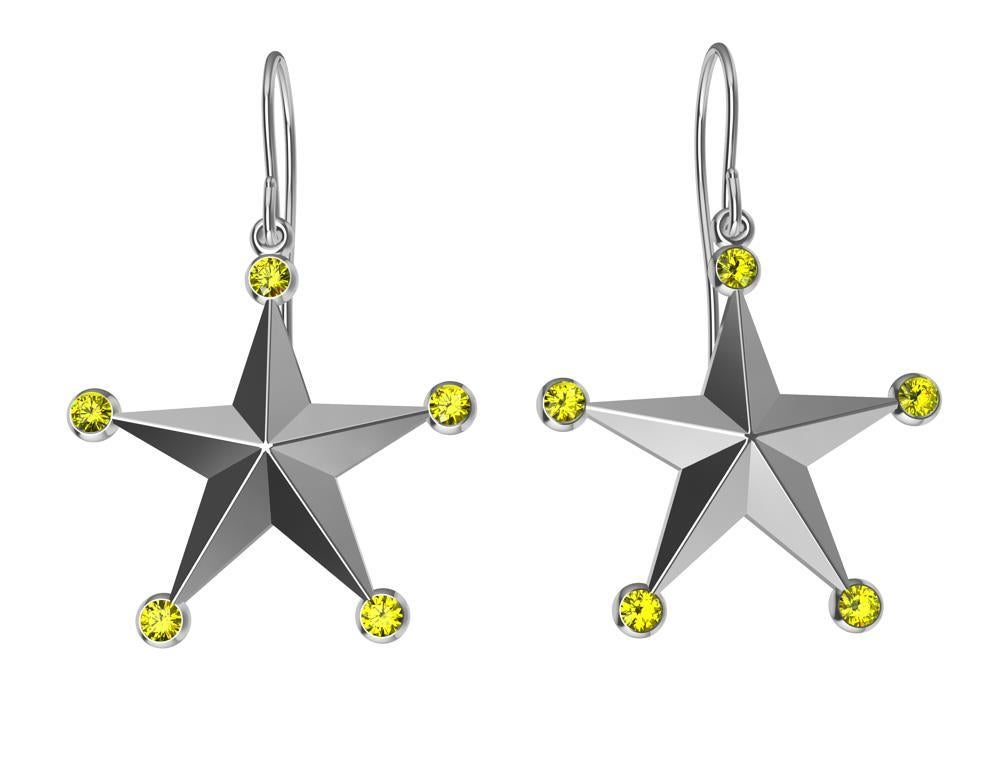 Round Cut Platinum Fancy Vivid Yellow Diamond Star Dangle Earrings For Sale