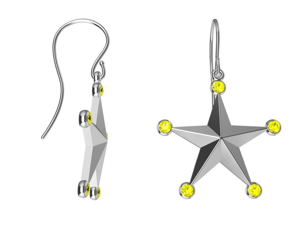 Platinum Fancy Vivid Yellow Diamond Star Dangle Earrings In New Condition For Sale In New York, NY