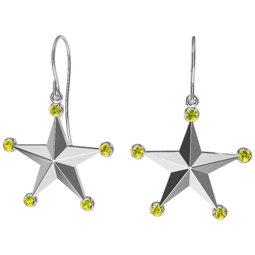 Platinum Fancy Vivid Yellow Diamond Star Dangle Earrings