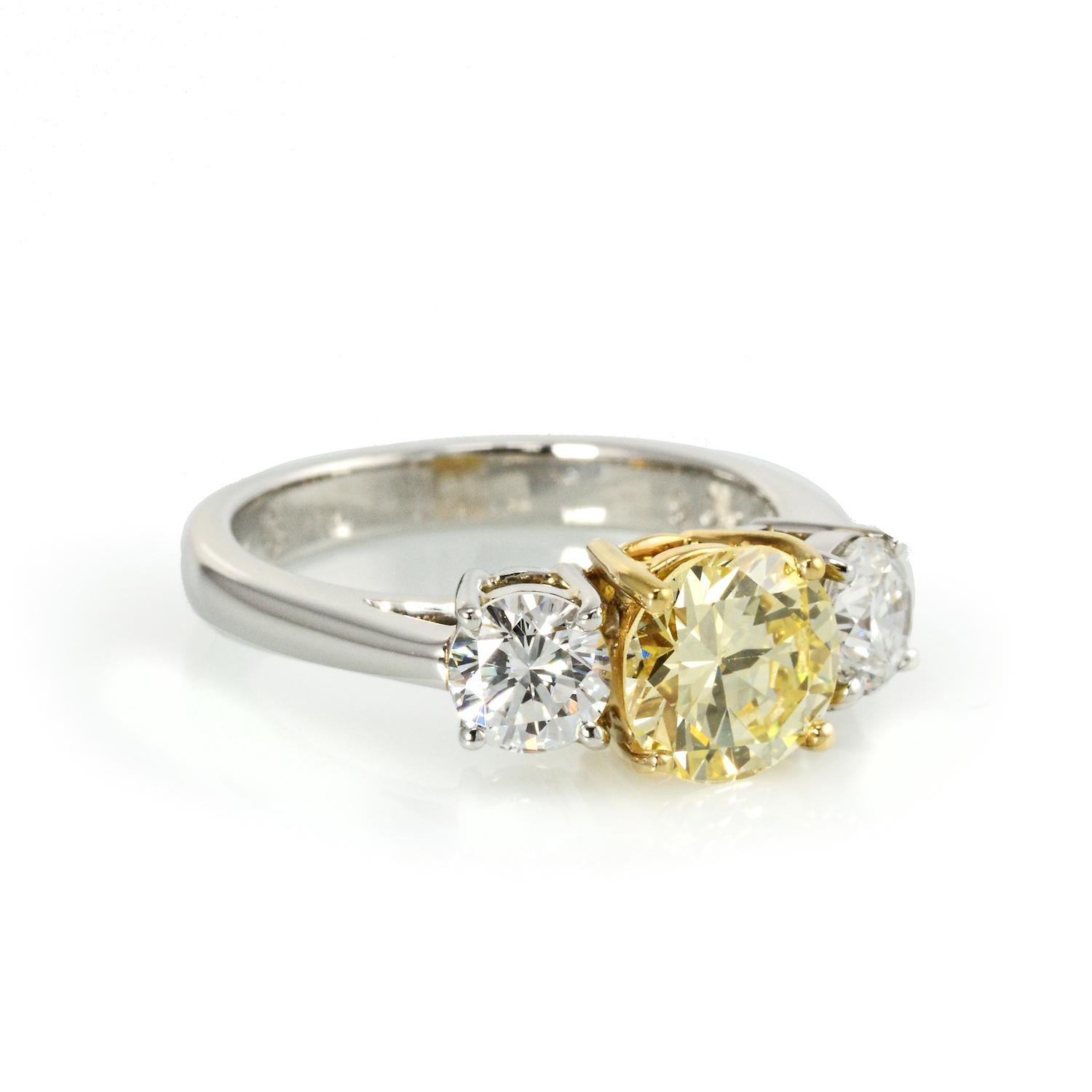 three stone yellow diamond ring