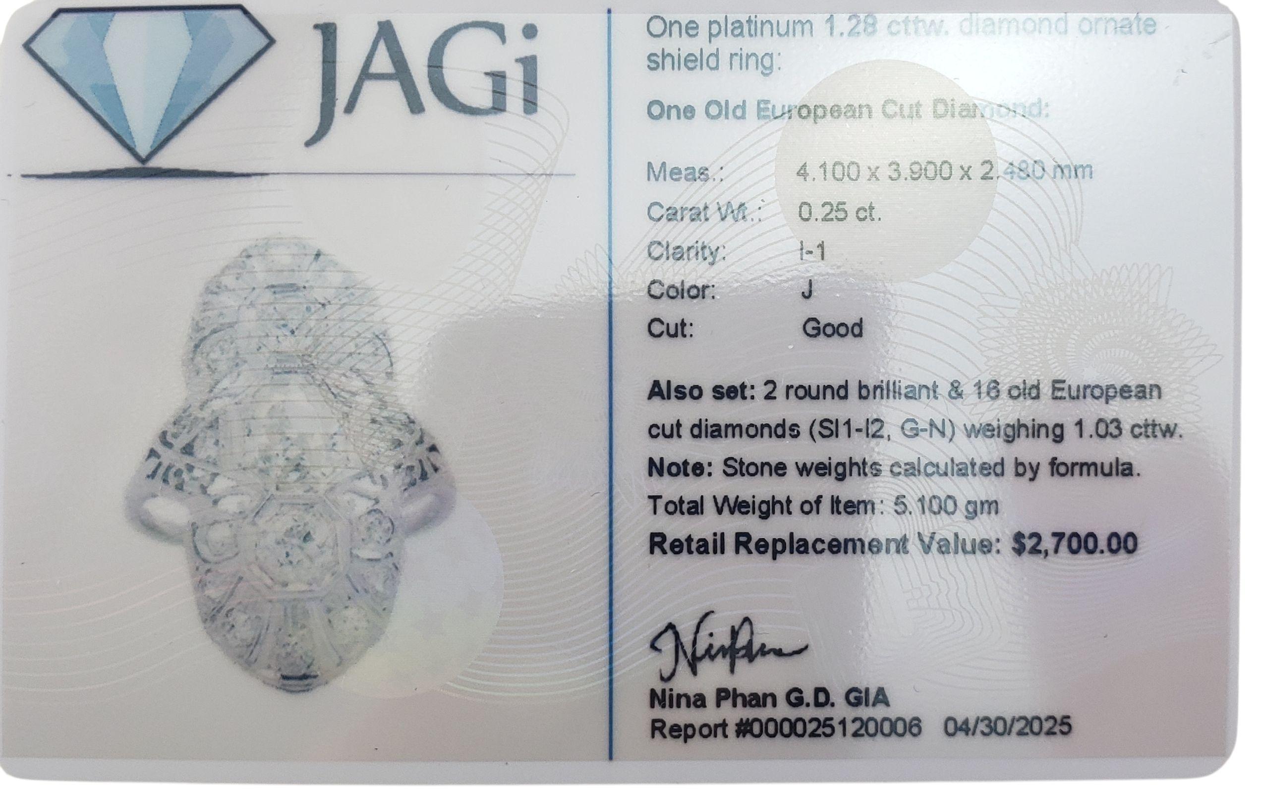 Platinum Filigree and Diamond Ring Size 8.5 JAGi Certified #22646 im Angebot 3