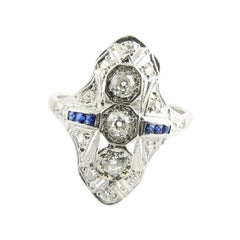 Vintage Platinum Filigree Diamond and Sapphire Ring