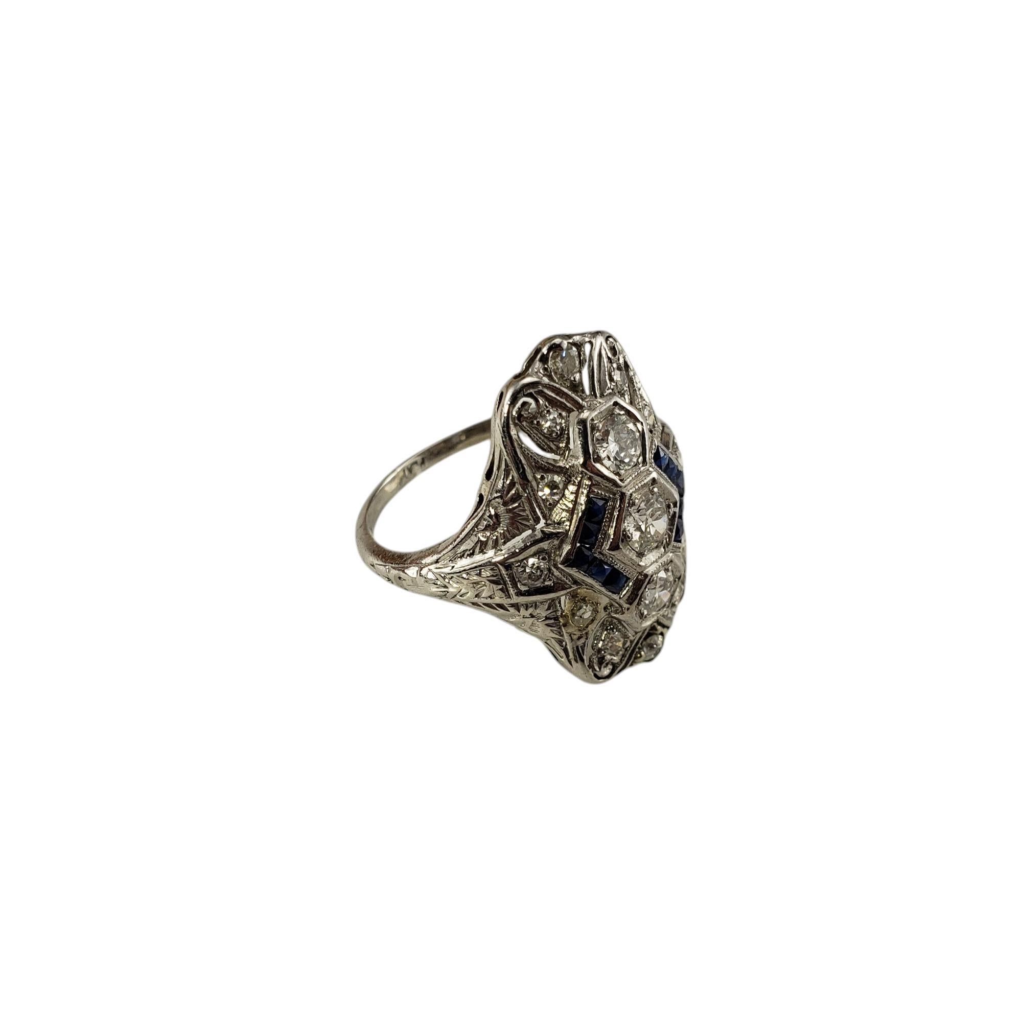 Georgian Platinum Filigree Diamond and Sapphire Ring Size 7.5 #19532 For Sale