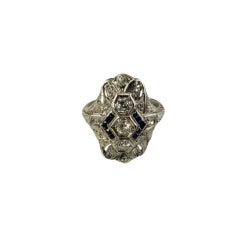 Platinum Filigree Diamond and Sapphire Ring Size 7.5 #24020