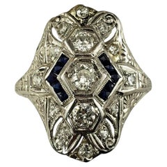 Anillo Filigrana Platino Diamante y Zafiro Talla 7.5 #24020