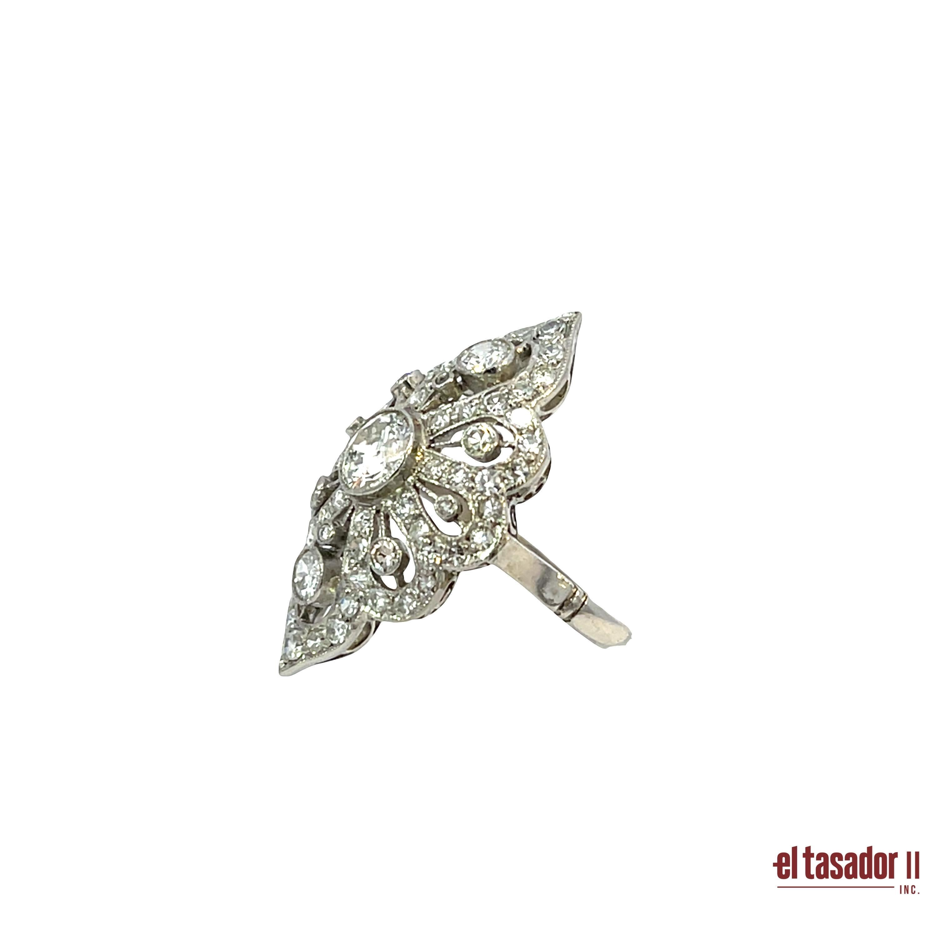 Filigraner Diamantring aus Platin - Zarte Art Deco Eleganz (Brillantschliff) im Angebot