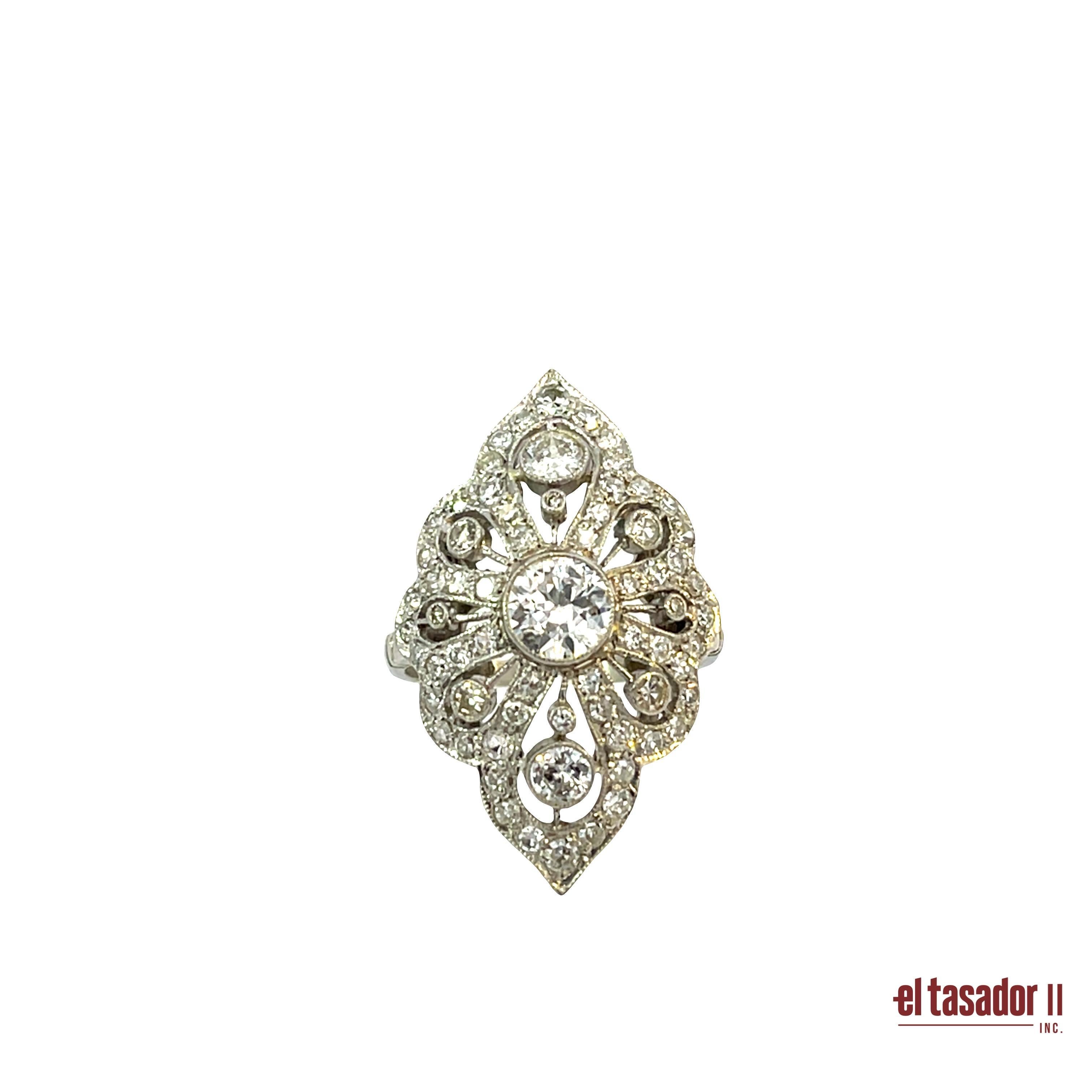 Filigraner Diamantring aus Platin - Zarte Art Deco Eleganz im Zustand „Neu“ im Angebot in Aventura, FL