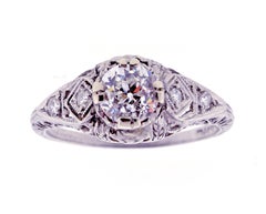Antique Platinum Filigree Ring with 0.81ct OEC Diamond