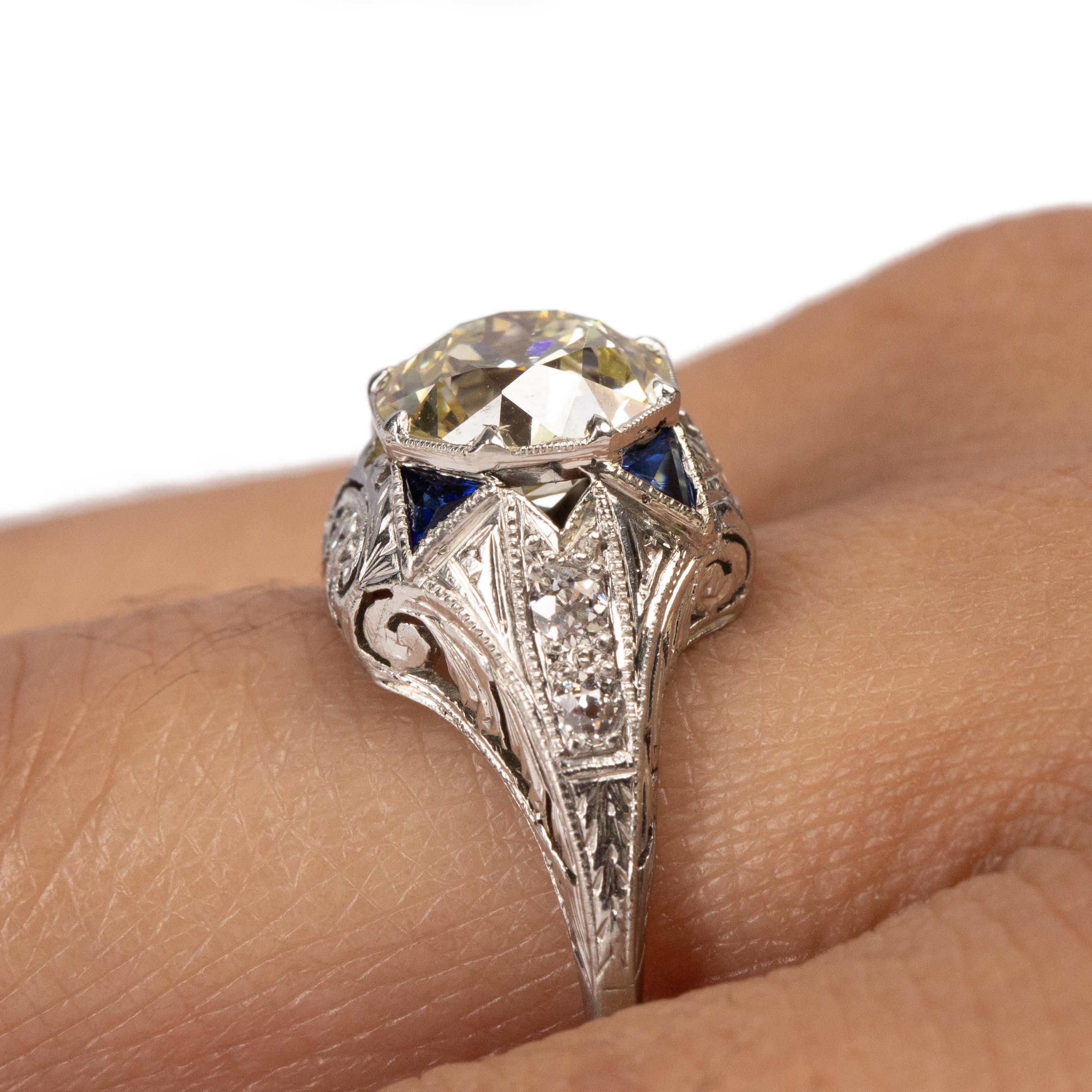 Women's or Men's Platinum Filigree Setting with 2.08 Ct Center Diamond, Accented with Sapphires