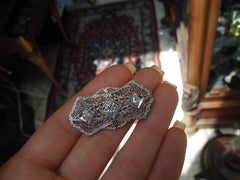 Platinum Filigree Three Diamond Bar Pin