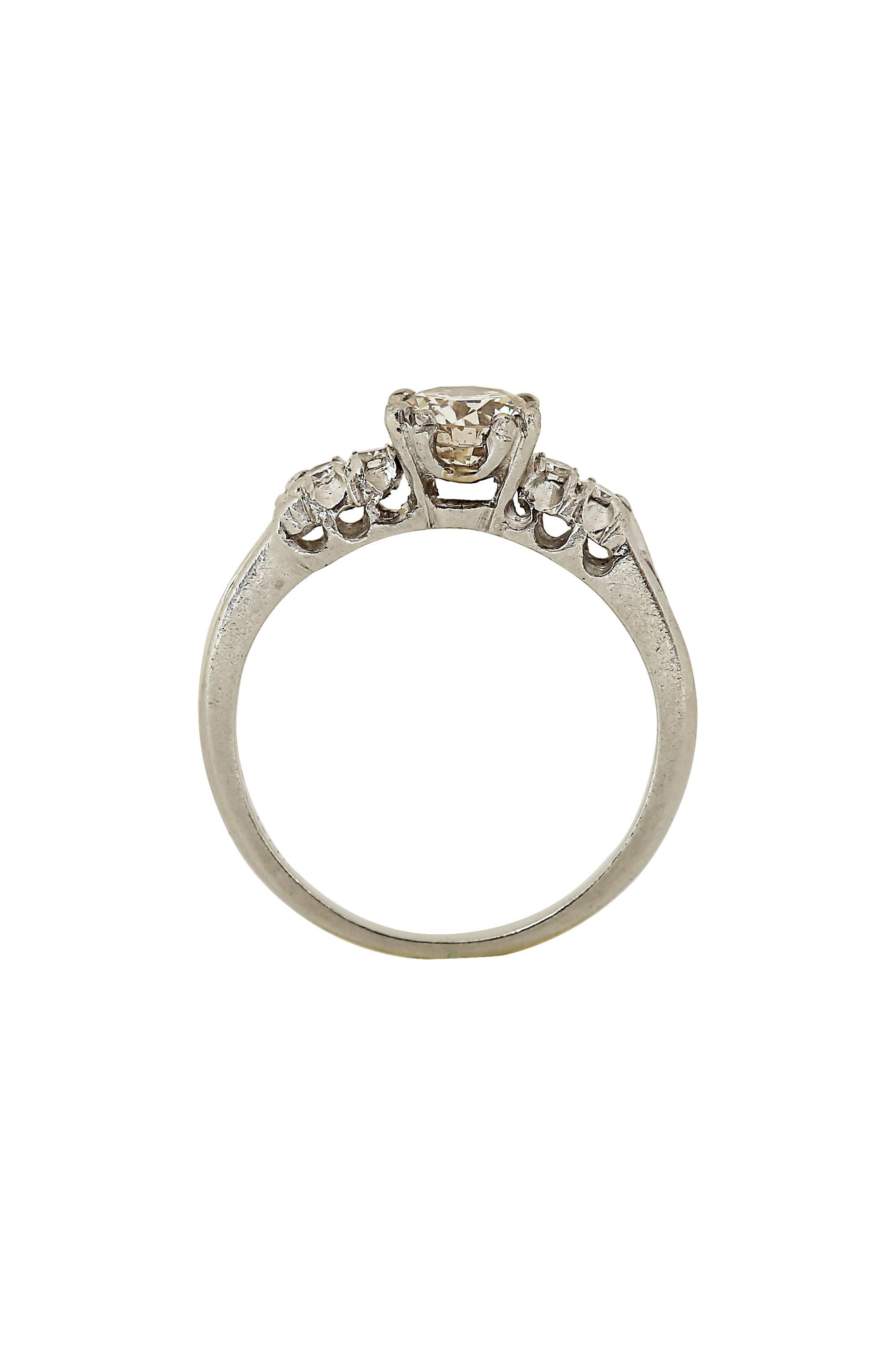 Art Deco Platinum Five Stone Diamond Engagement Ring For Sale