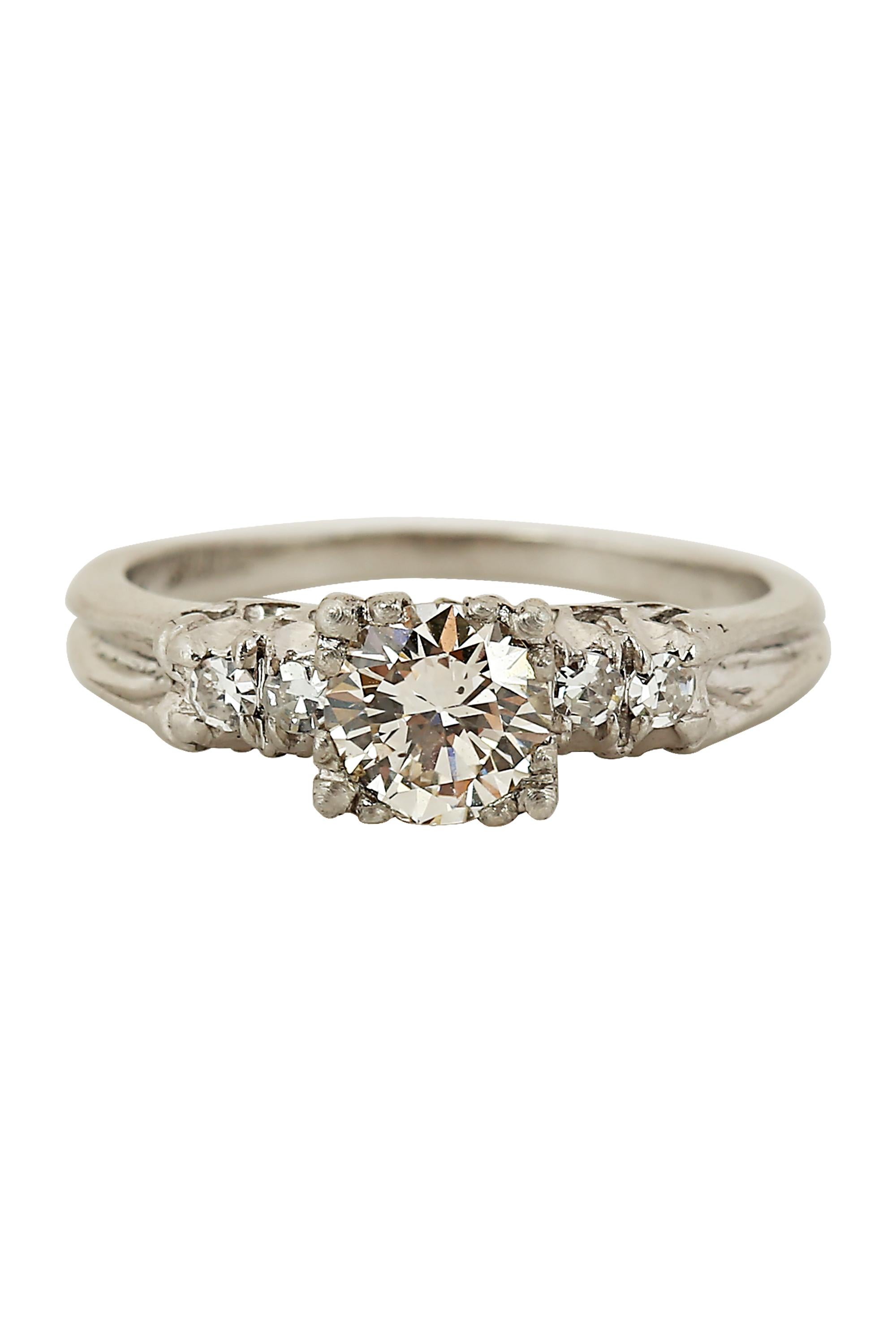 Round Cut Platinum Five Stone Diamond Engagement Ring For Sale