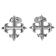 Boutons de manchette en platine à maillons en forme de croix de fleur de lys