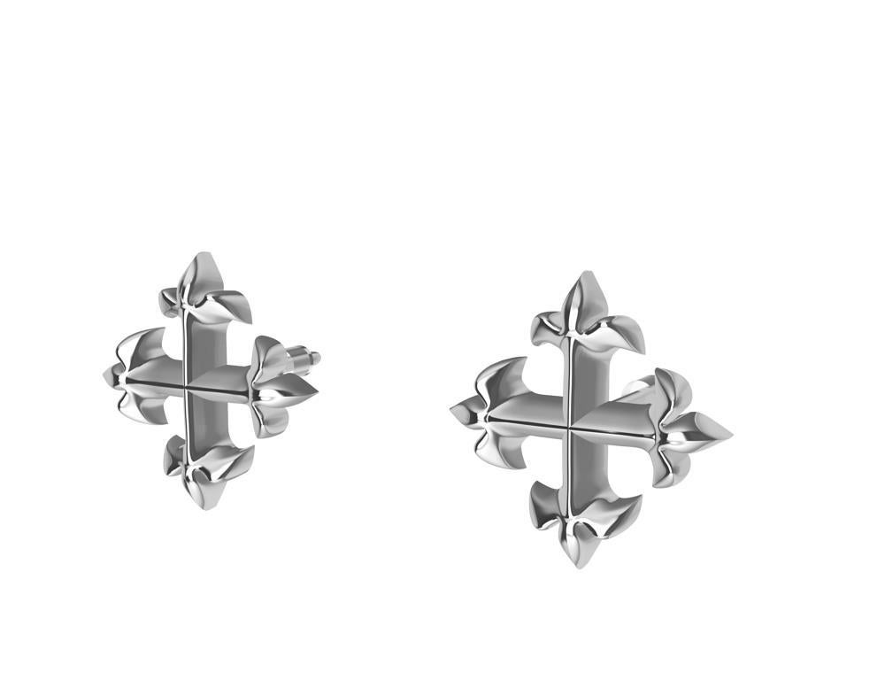 Contemporain Clous d'oreilles croix Fleur-de-Lis en platine en vente