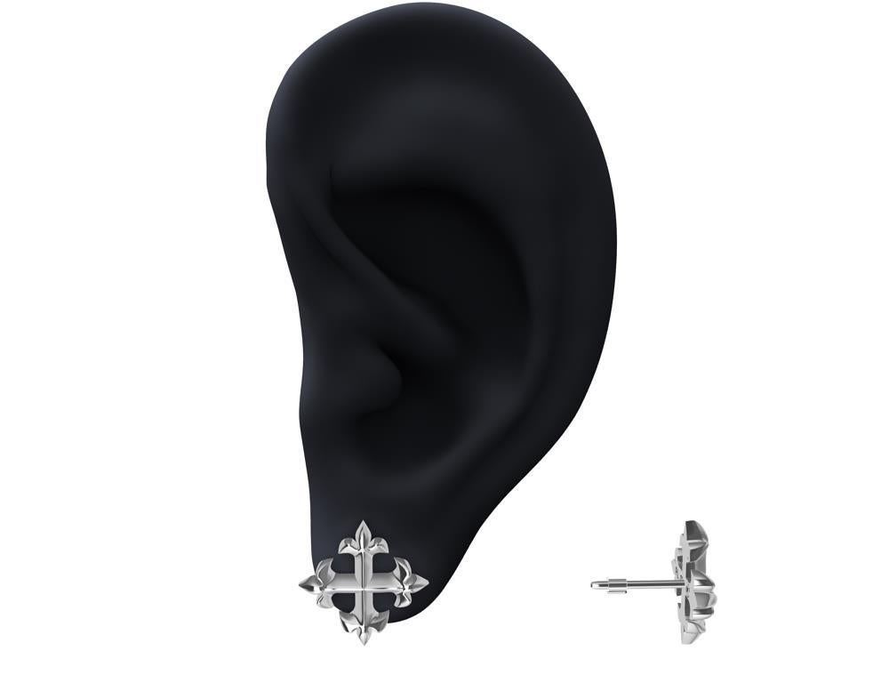 Clous d'oreilles croix Fleur-de-Lis en platine Pour femmes en vente