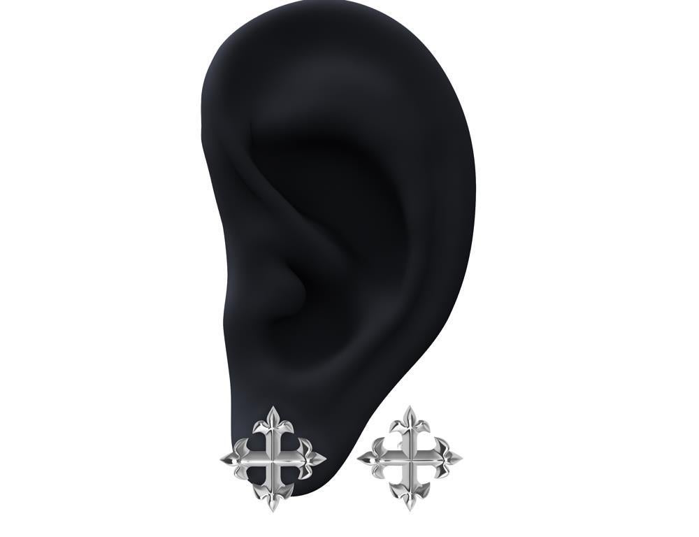 Contemporary Platinum Fleur-de-Lis Cross Stud Earrings For Sale