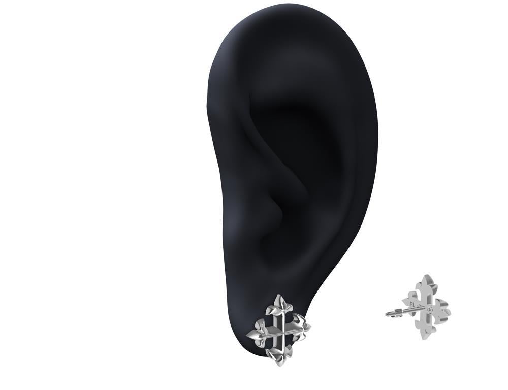 Platinum Fleur-de-Lis Cross Stud Earrings In New Condition For Sale In New York, NY