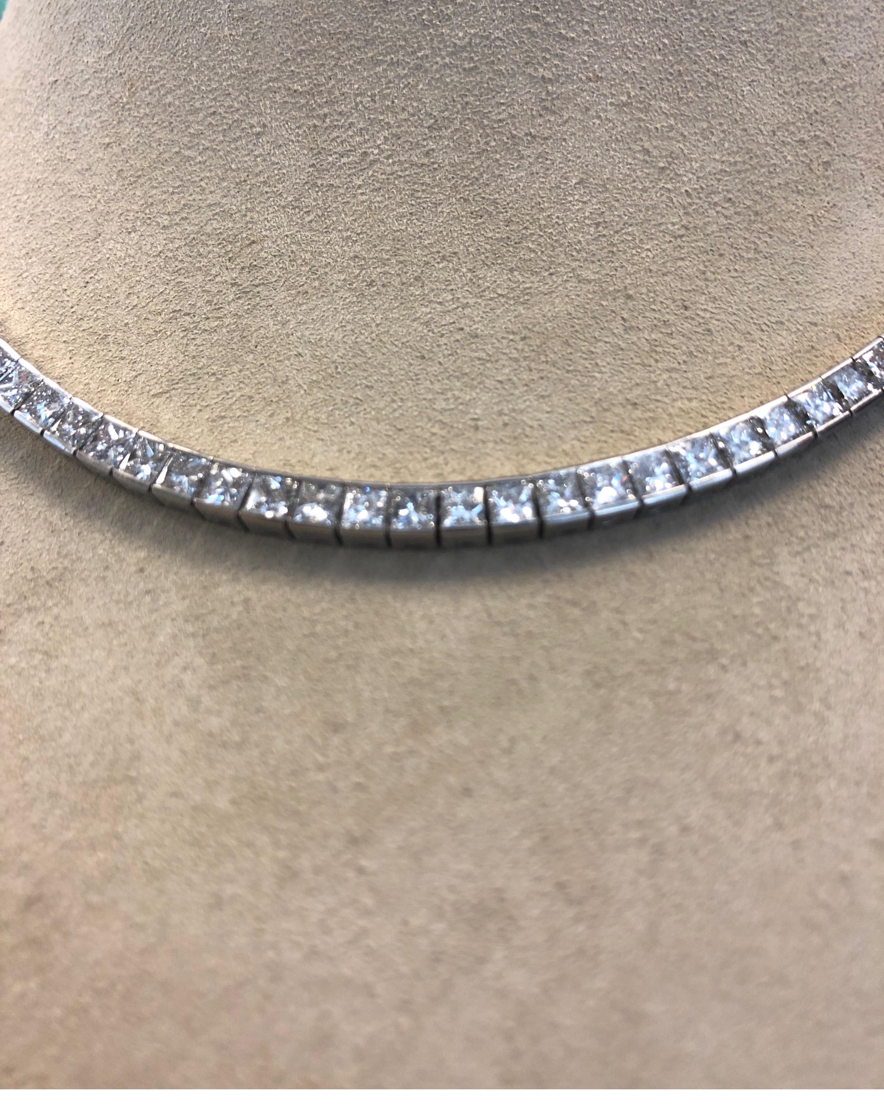 Women's Platinum Flexible Necklace, Channel Set with 98 Square Princess Cut Diamonds