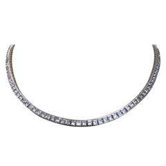 Platinum Flexible Necklace, Channel Set with 98 Square Princess Cut Diamonds