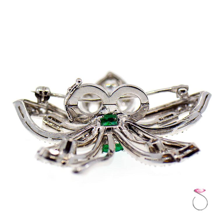 Modern  Platinum Flower Brooch, 2.10 Carat Emerald, 1.75 Carat Diamond For Sale