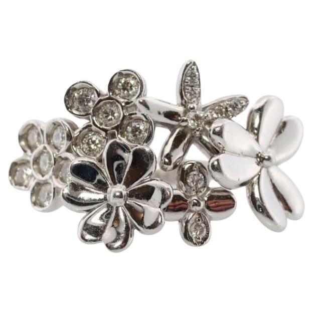 Platinum Flower Cluster ring. Diamond bezel set Daisy Flower bouquet band. Heavy