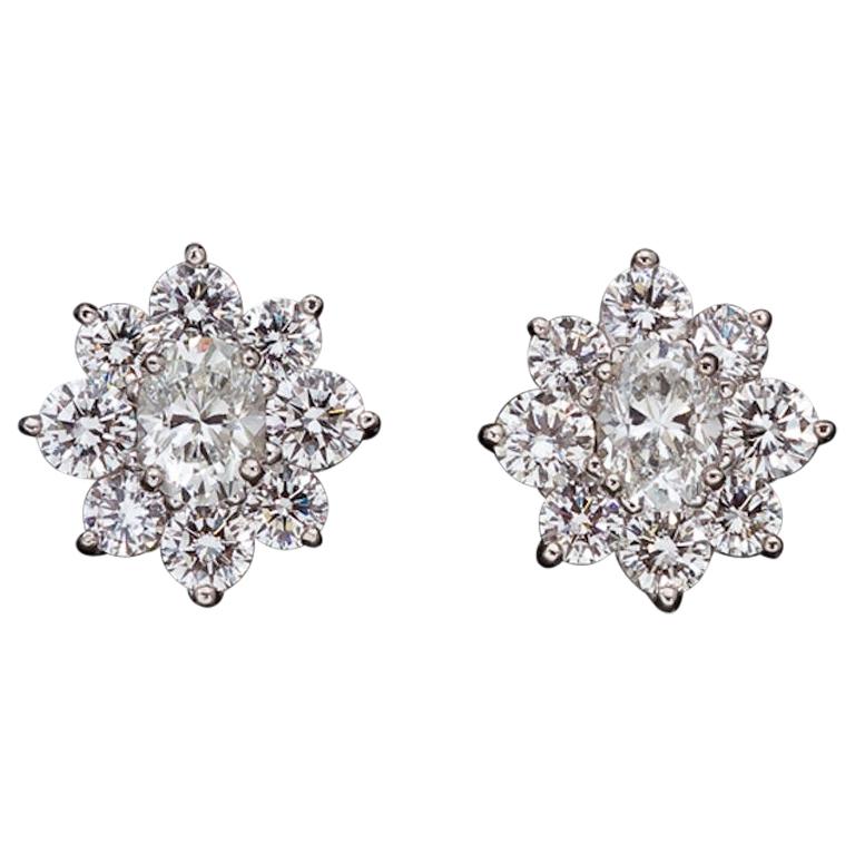 Platinum "Flower" Diamond Earrings For Sale