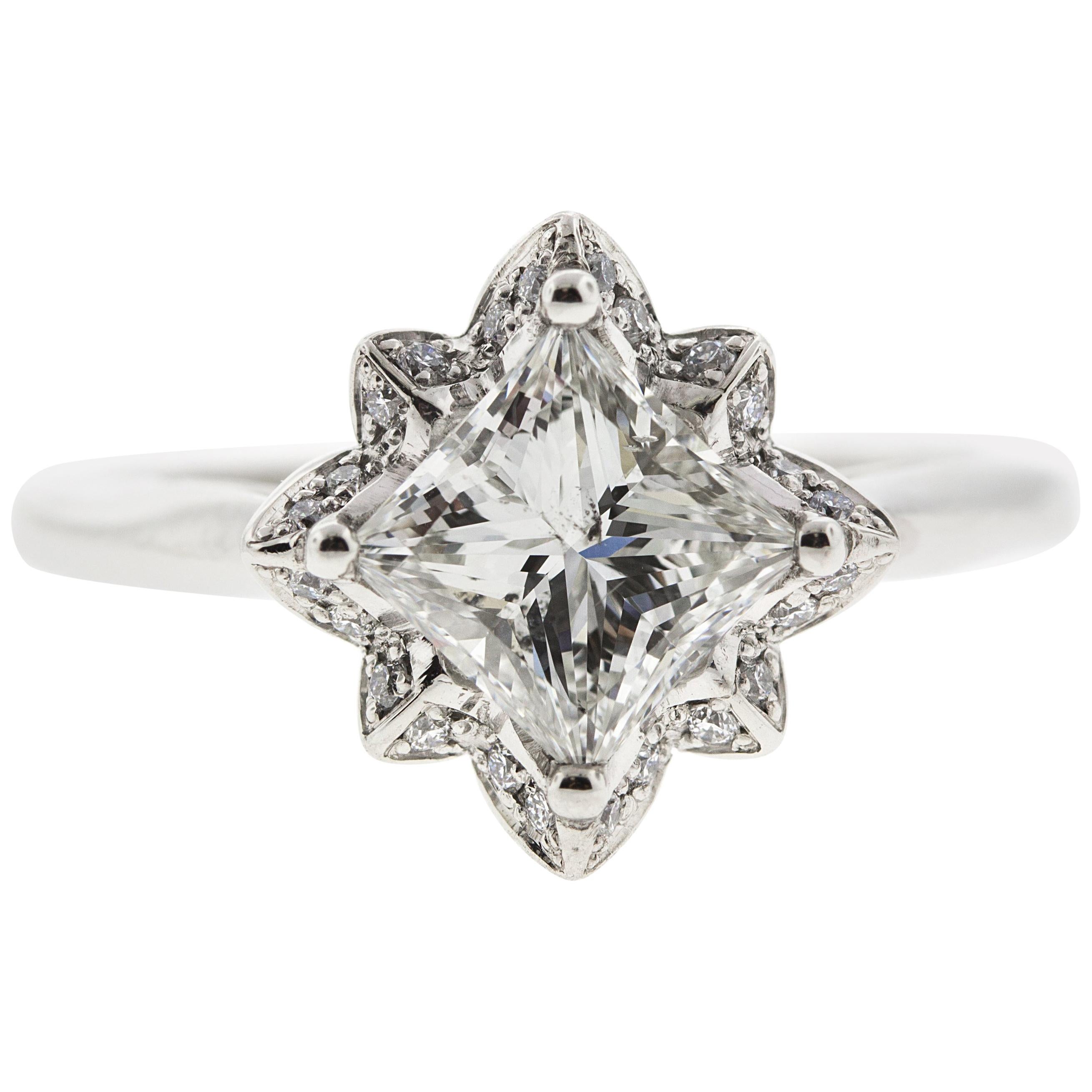 Platinum Flower Engagement Ring GIA Certified Centre Stone For Sale