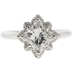 Platinum Flower Engagement Ring GIA Certified Centre Stone