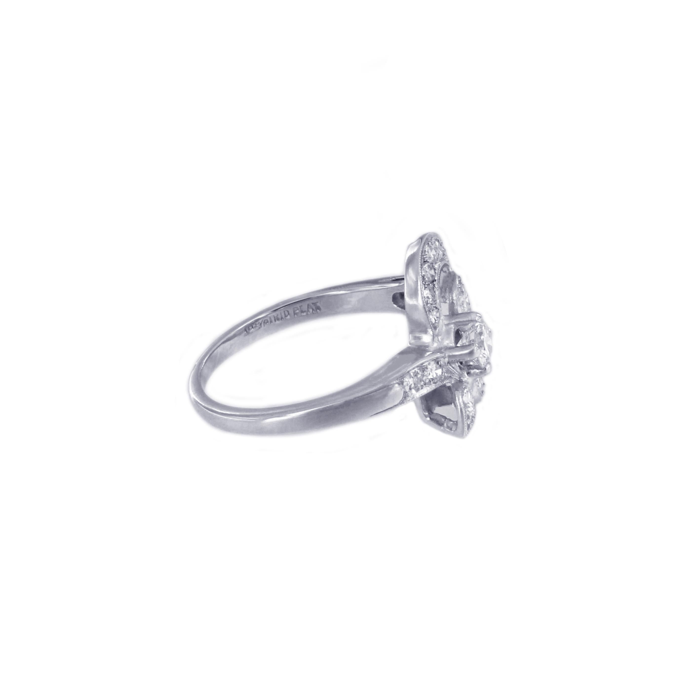 Women's Platinum Flower Ring with Diamonds For Sale