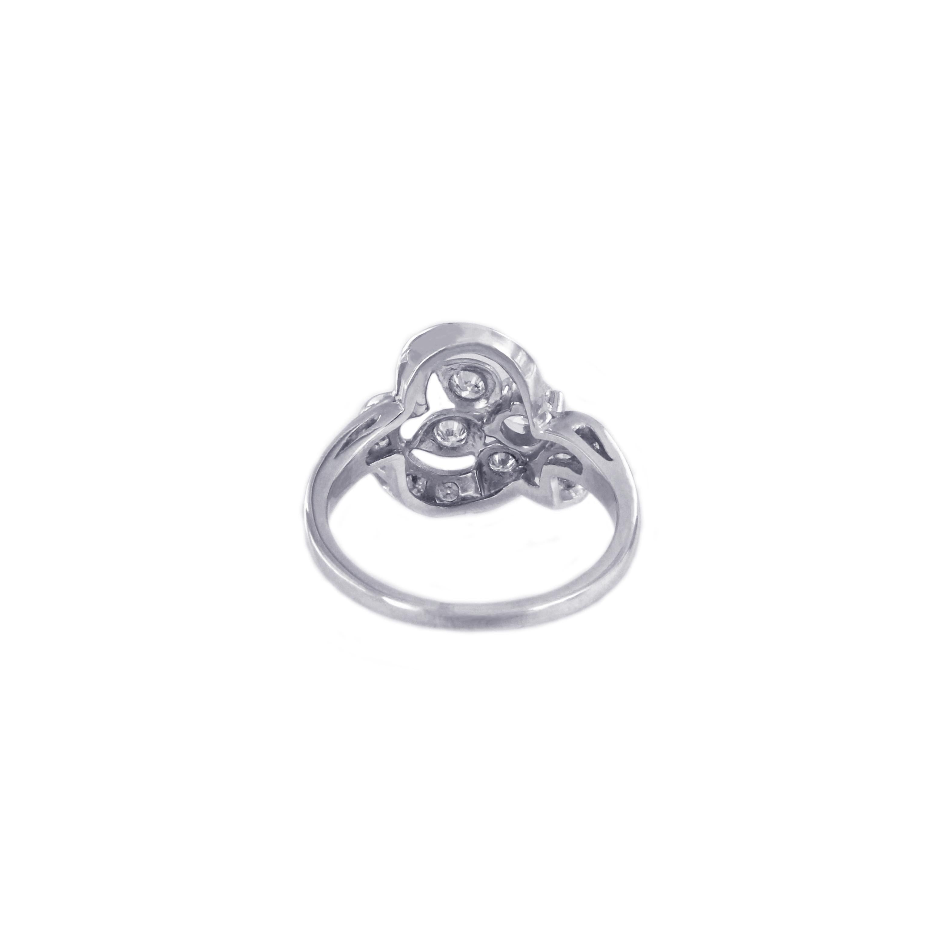 Platinum Flower Ring with Diamonds For Sale 1