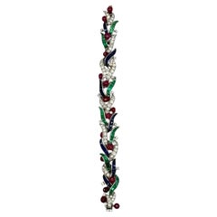 Bracciale in platino con diamanti e gemme multiple dal design fogliaceo