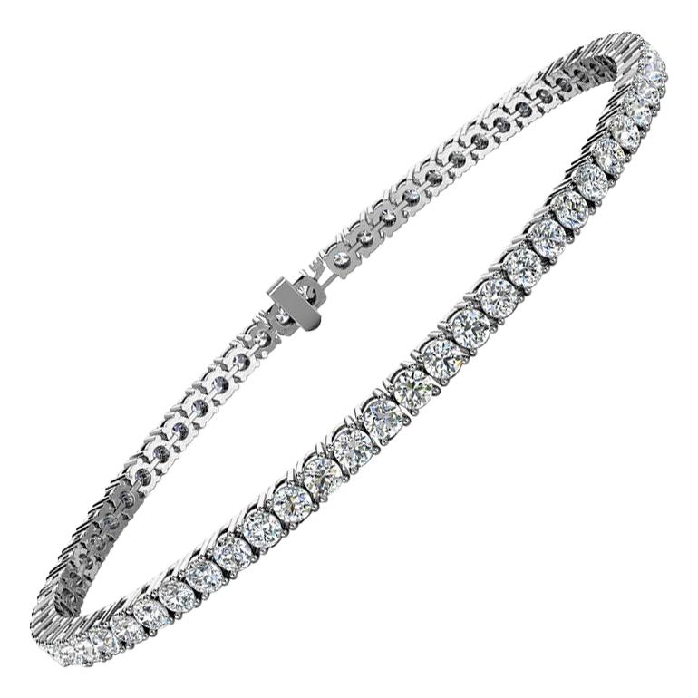 Platinum Four Prongs Diamond Tennis Bracelet '4 Carat' For Sale