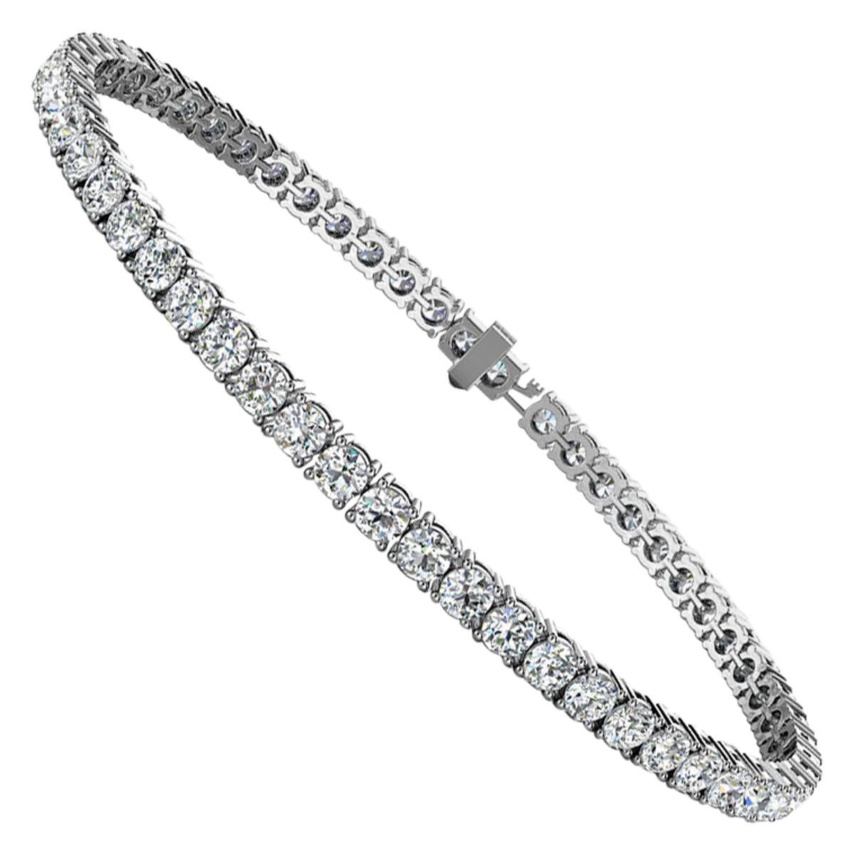 Platinum Four Prongs Diamond Tennis Bracelet '5 Carat' For Sale