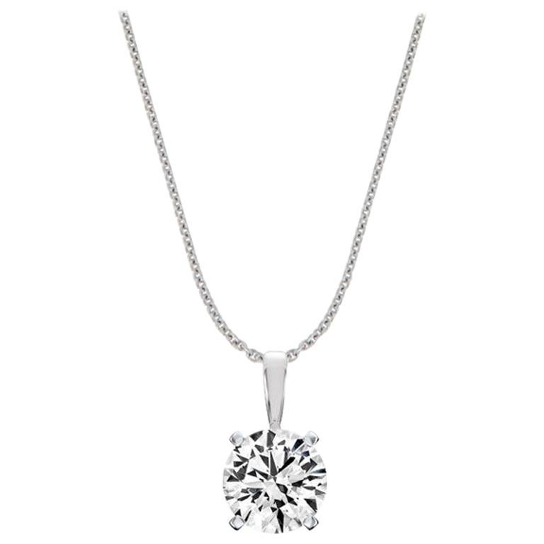 Platinum Four Prongs Natural Diamond Pendant '1 1/2 Carat' For Sale