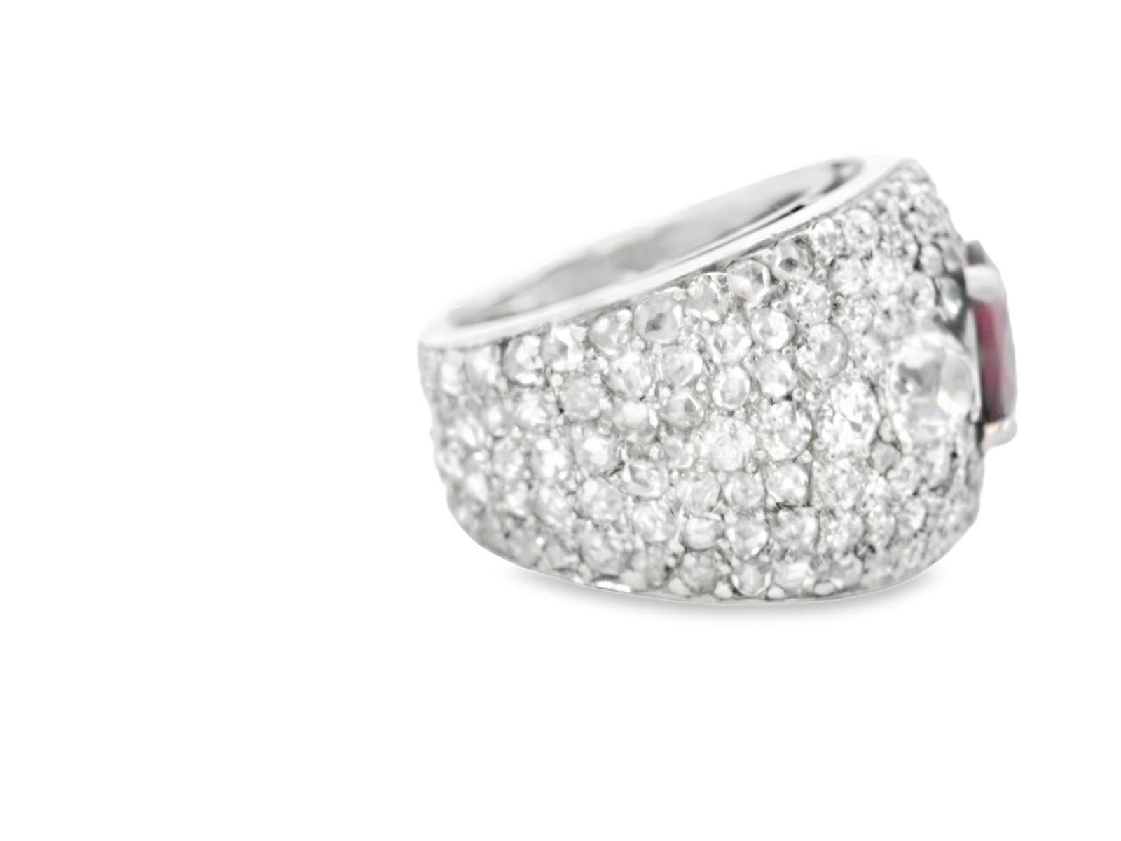 Platinum French 1940s Burma  Ruby & Diamond Ring  - 14GRAM -R2.61cts -D2.50cts In Good Condition In New York, NY