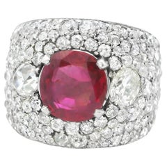 Platinum French 1940s Burma  Ruby & Diamond Ring  - 14GRAM -R2.61cts -D2.50cts