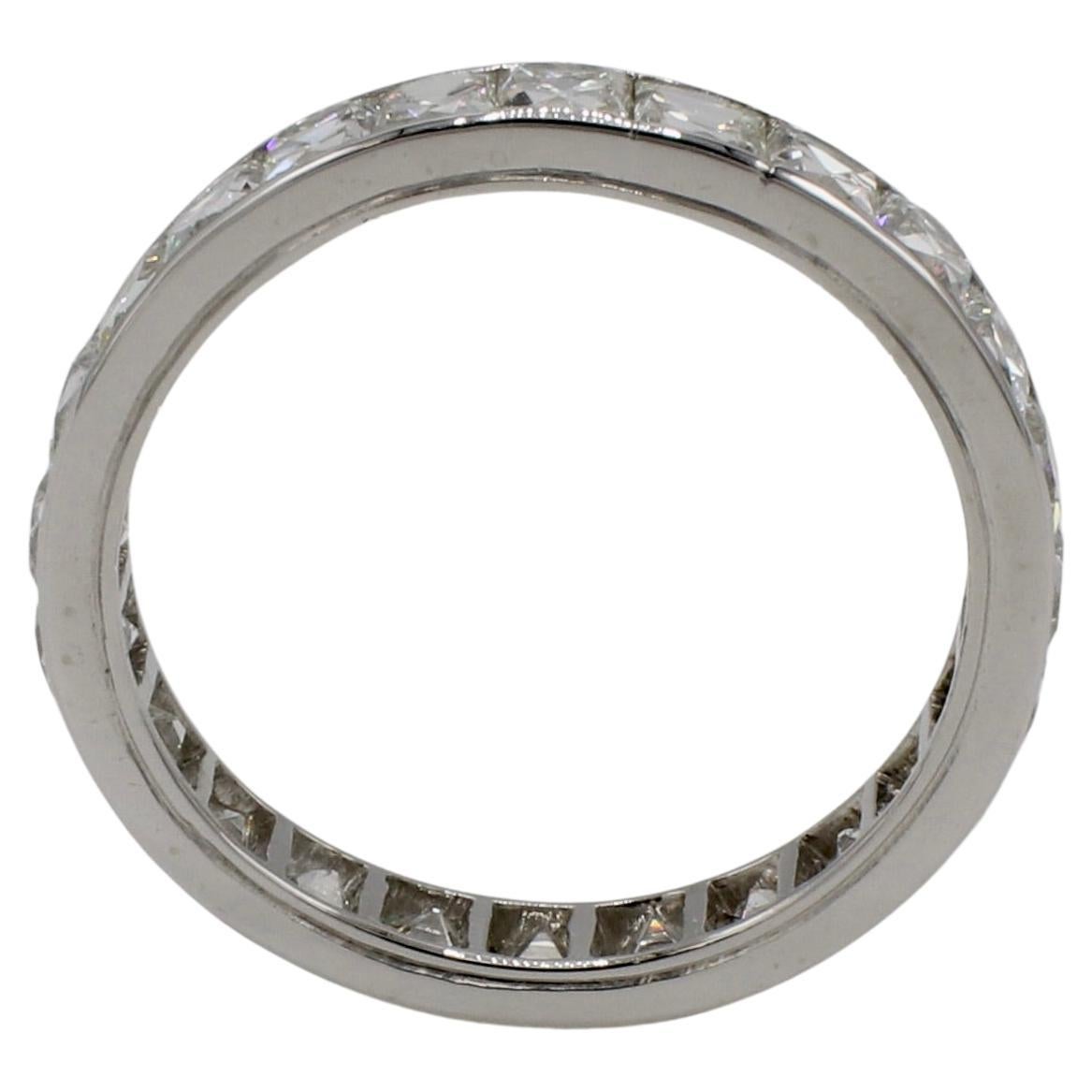 Art Deco Platinum French Cut 2.50 Carat Natural Diamond Eternity Band Ring  For Sale