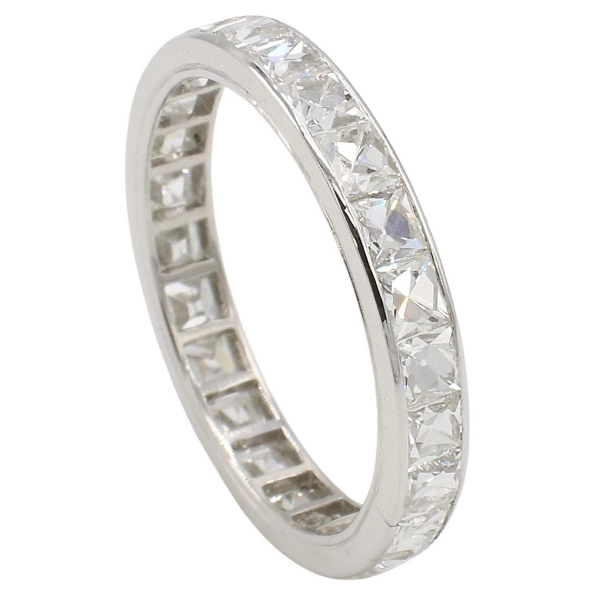 Platinum French Cut 2.50 Carat Natural Diamond Eternity Band Ring  For Sale