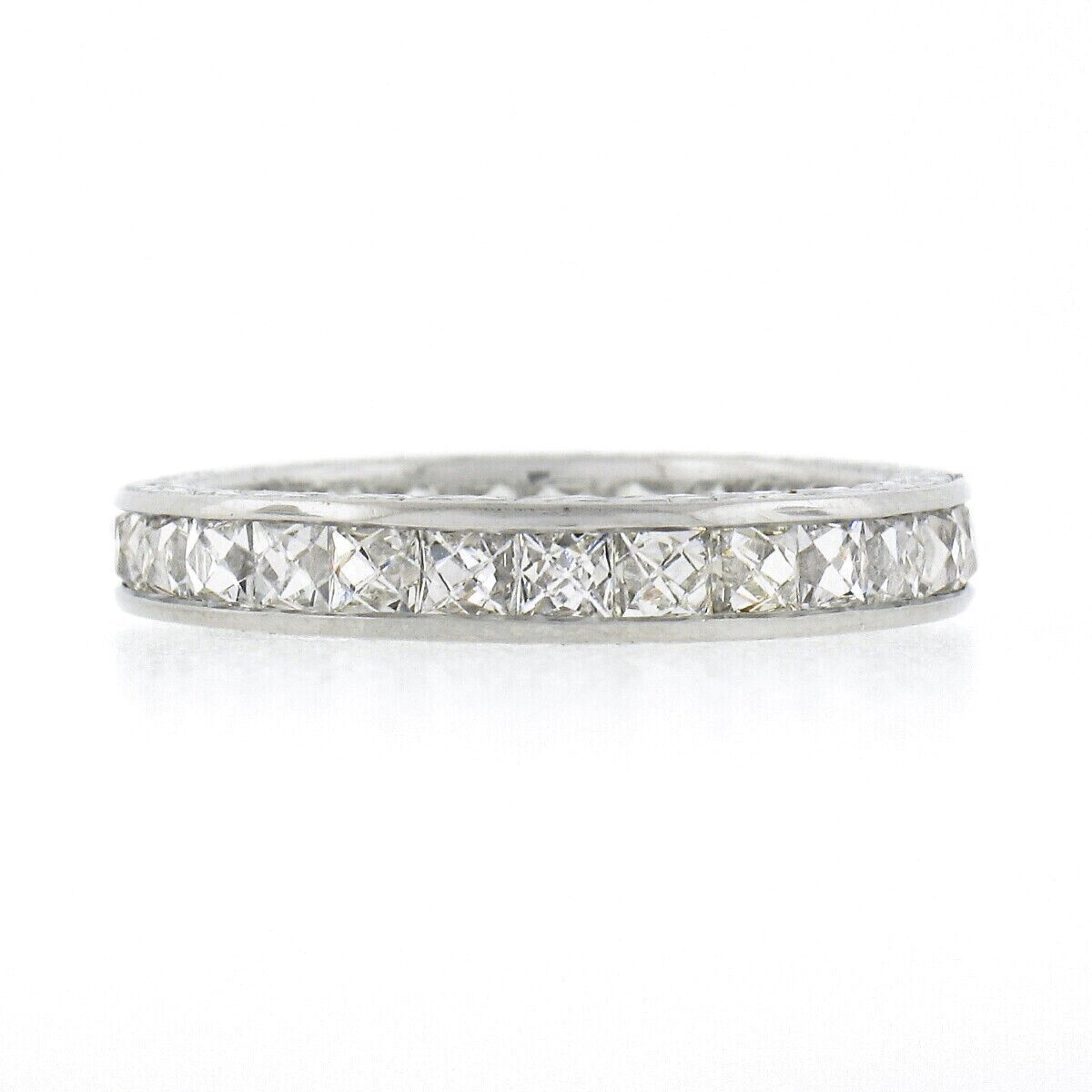 Platinum French Cut Channel 3.0ctw Diamond Hand Engraved Eternity Band Ring 1