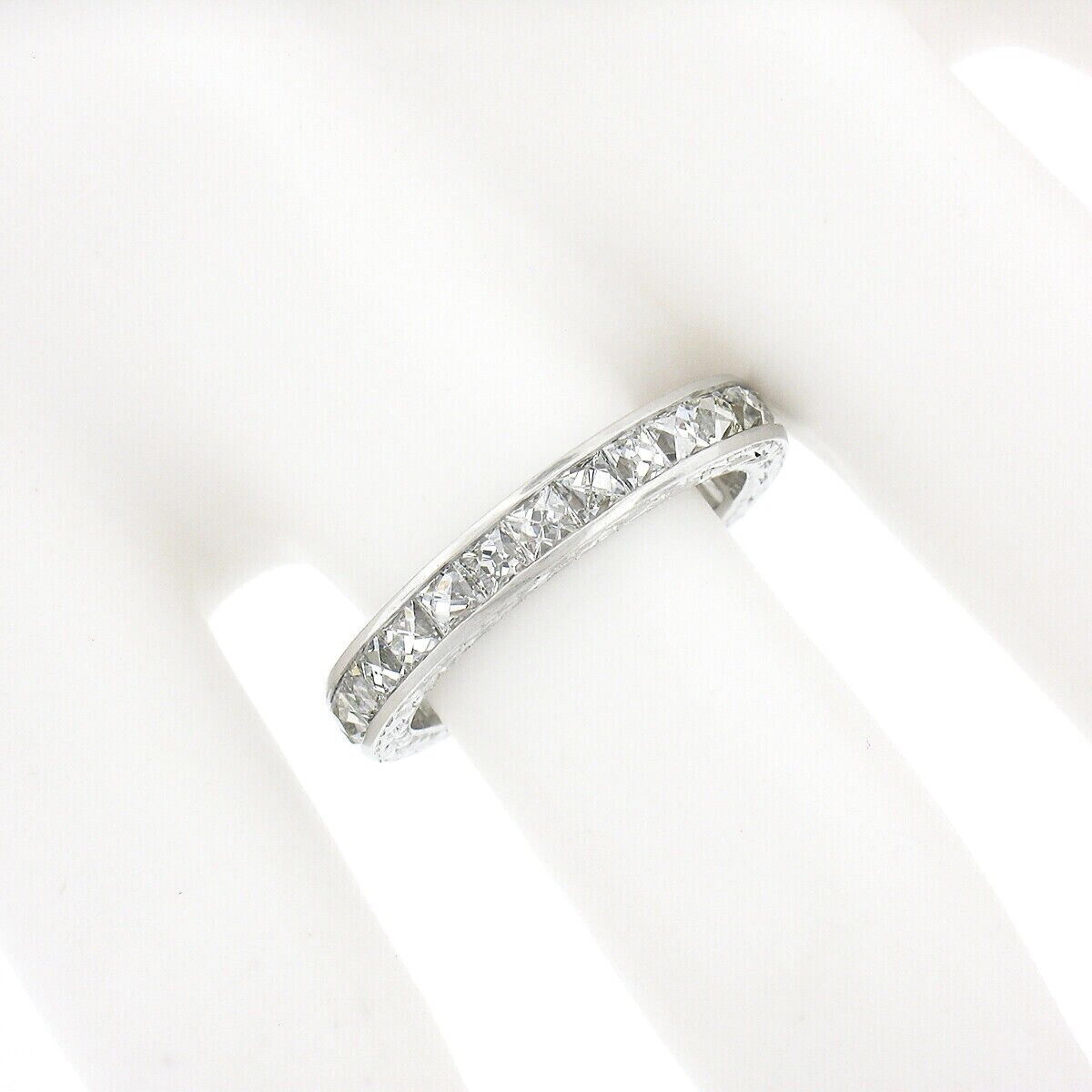 Platinum French Cut Channel 3.0ctw Diamond Hand Engraved Eternity Band Ring 4