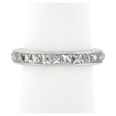 Platinum French Cut Channel 3.5ct Diamond Hand Engraved Eternity Band Ring