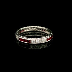 Platinum French Cut Ruby Brilliant Diamonds w/ Hand Engraved Sides Band Ring