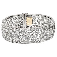 Bracelet vintage en platine avec diamants taille ancienne de 30,00 carats, style déco français