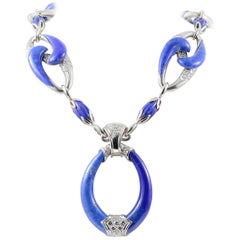 Vintage Platinum French Lapis Lazuli Diamond Necklace